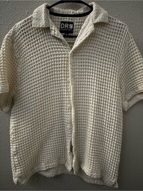 Dr Essentials Cream Short-Sleeve Waffle Button-Down Shirt